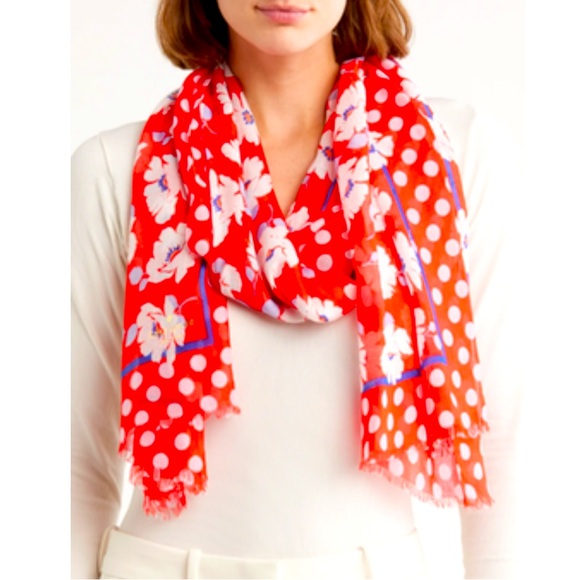 KATE SPADE, Springtime Floral Oblong Scarf in Ponderosa Red, NWT - Picture 1 of 9